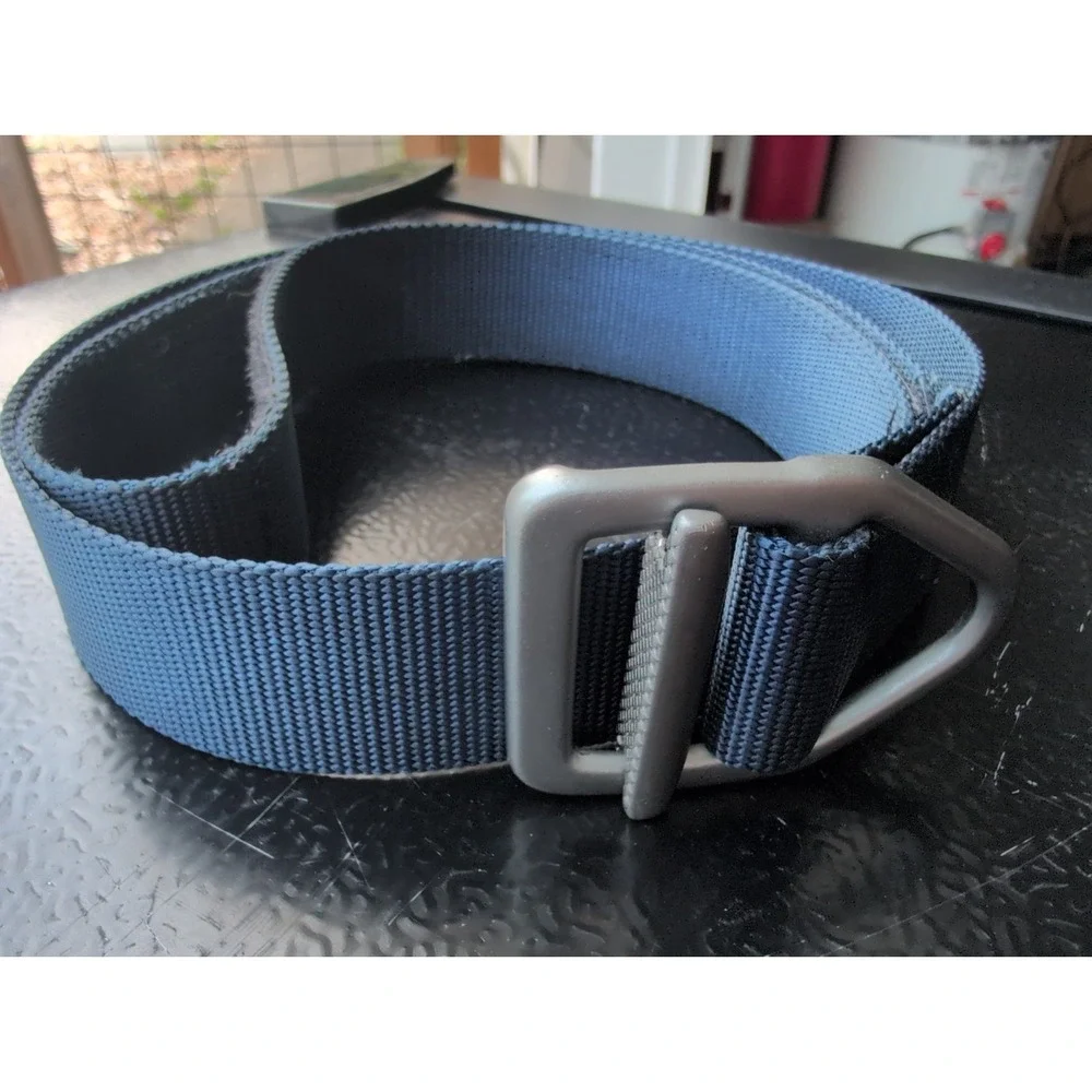 Bison Designs Heavy Duty Nylon Web Belt L Blue V-Ring Buckle Outdoor